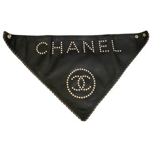 Chanel black leather choker bandanna